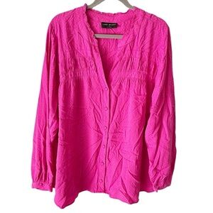 Lane Bryant Top Women's 24 Hot Pink Magenta Button Front Peasant Blouse Boho